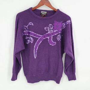 Vintage Sequin & Patch Acrylic Sweater